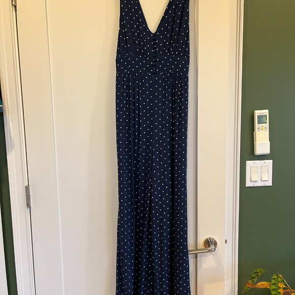 Madewell Wide Leg Jumpsuit in Navy Blue Polka Dot - Picture 2 of 9